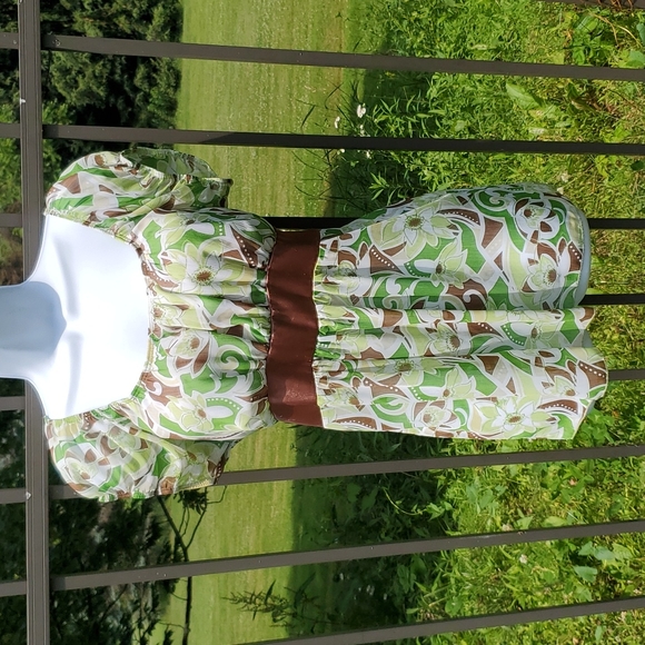 MKM Designs Tops - MKM Designs Green & Bronze Sheer Blouse with Bow Size Medium